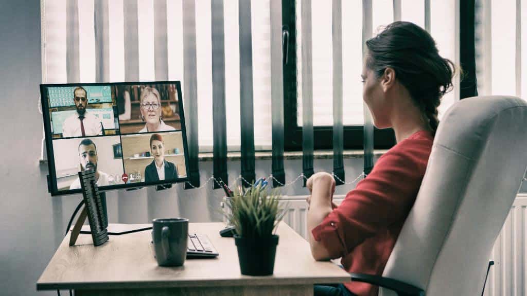 Woman on virtual video conference call