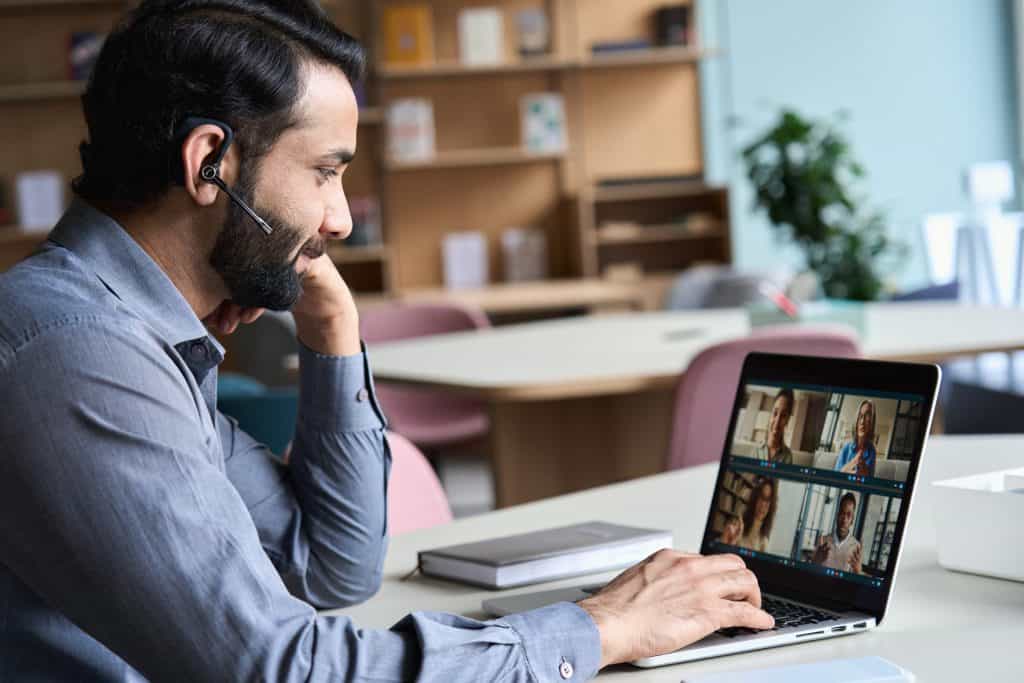 Video conferencing on laptop with headset